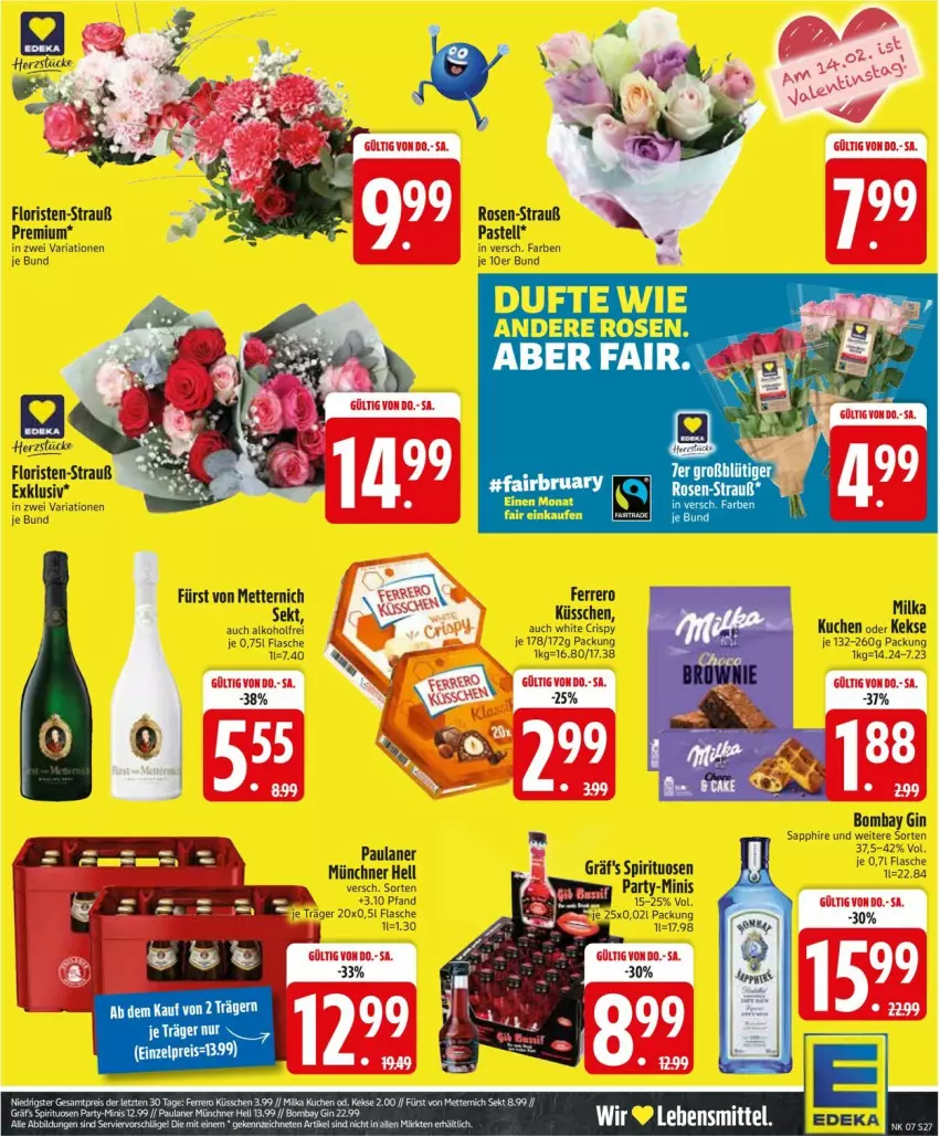 Aktueller Prospekt Edeka - Prospekte - von 09.02 bis 14.02.2026 - strona 29 - produkty: alkohol, eis, ferrero, flasche, fürst von metternich, gin, keks, kekse, kuchen, lebensmittel, Mett, metternich, milka, Paula, paulaner, reis, Ria, rosen, sapphire, sekt, Ti
