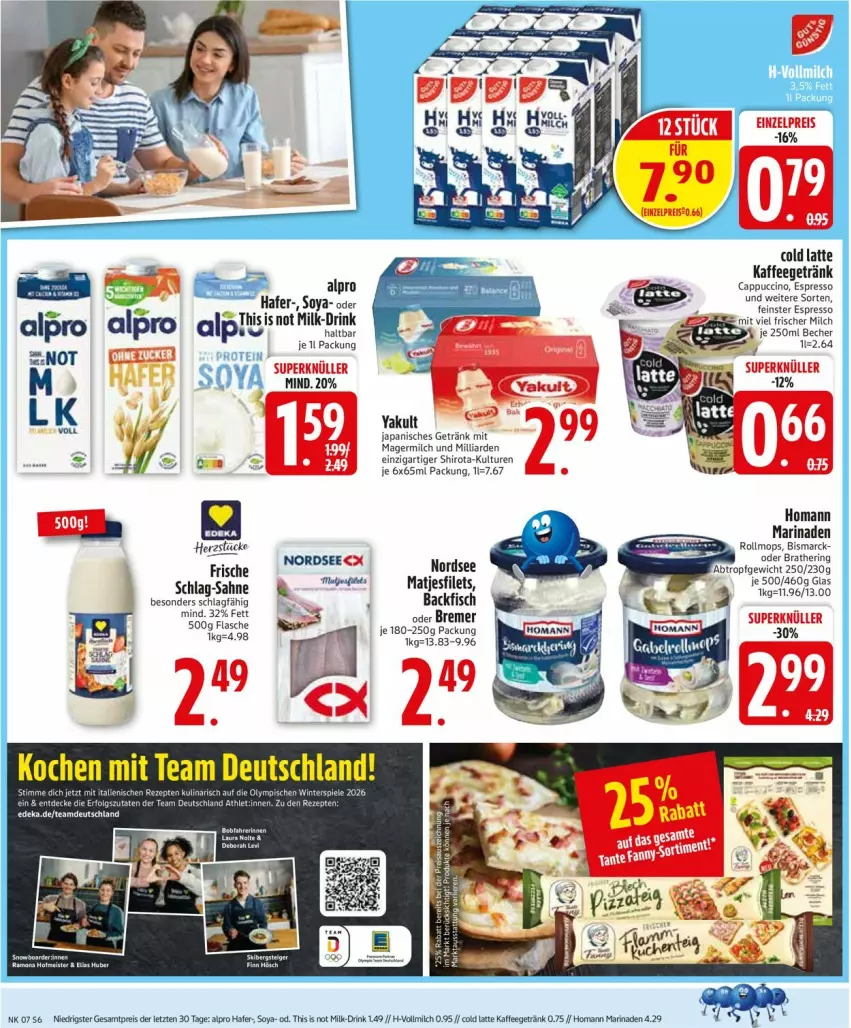 Aktueller Prospekt Edeka - Prospekte - von 09.02 bis 14.02.2026 - strona 8 - produkty: alpro, backfisch, Becher, bismarck, Cap, cappuccino, cin, drink, eis, espresso, filet, filets, fisch, flasche, Germ, getränk, hafer, hering, homann, kaffee, latte, marinade, matjes, Matjesfilet, matjesfilets, milch, Nordsee, reis, ring, sahne, soya, Spiele, Ti, vollmilch, ZTE