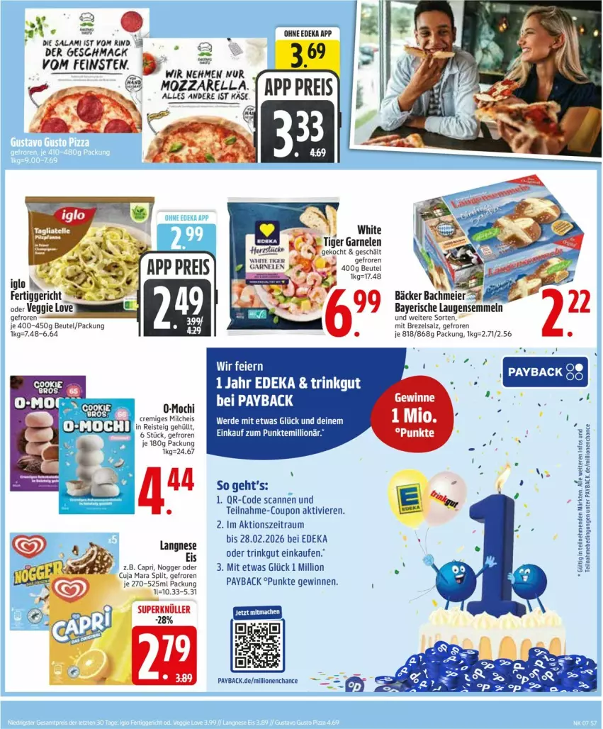 Aktueller Prospekt Edeka - Prospekte - von 09.02 bis 14.02.2026 - strona 9 - produkty: bett, beutel, brezel, Cap, coupon, deka, eier, eis, fertiggericht, garnelen, iglo, Käse, lion, mac, milch, Mochi, mozzarella, nogger, payback, reis, rel, sac, salami, salz, Semmel, Ti, veggie, Veggie Love