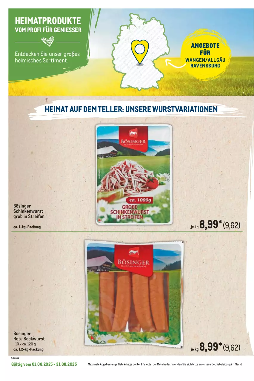 Aktueller Prospekt Metro - Regionaler Flyer - von 01.08 bis 31.08.2025 - strona 104 - produkty: angebot, angebote, bockwurst, decke, elle, getränk, getränke, LG, Palette, reifen, Ria, schinken, schinkenwurst, teller, Ti, wurst