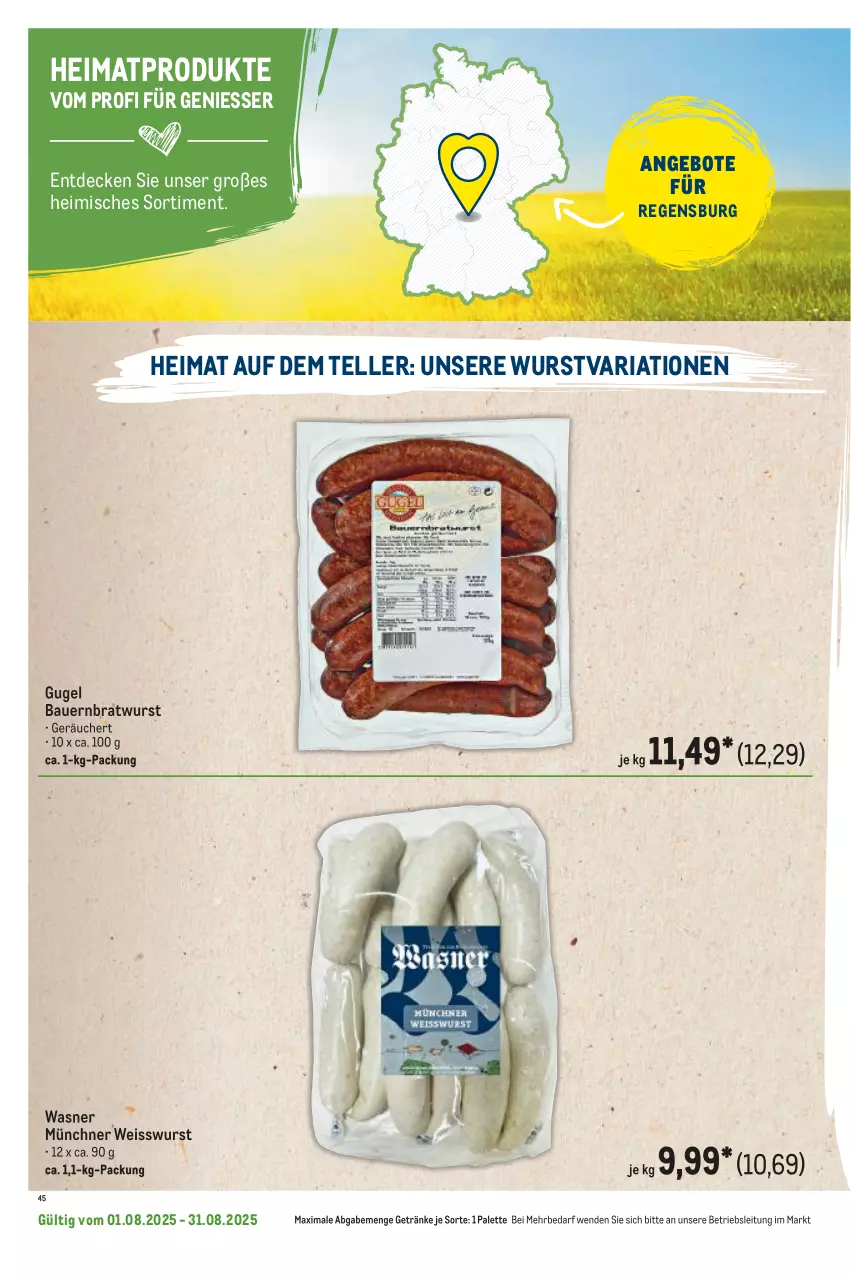 Aktueller Prospekt Metro - Regionaler Flyer - von 01.08 bis 31.08.2025 - strona 106 - produkty: angebot, angebote, auer, Bau, Bauer, bratwurst, decke, eis, elle, getränk, getränke, Palette, Ria, teller, Ti, wurst