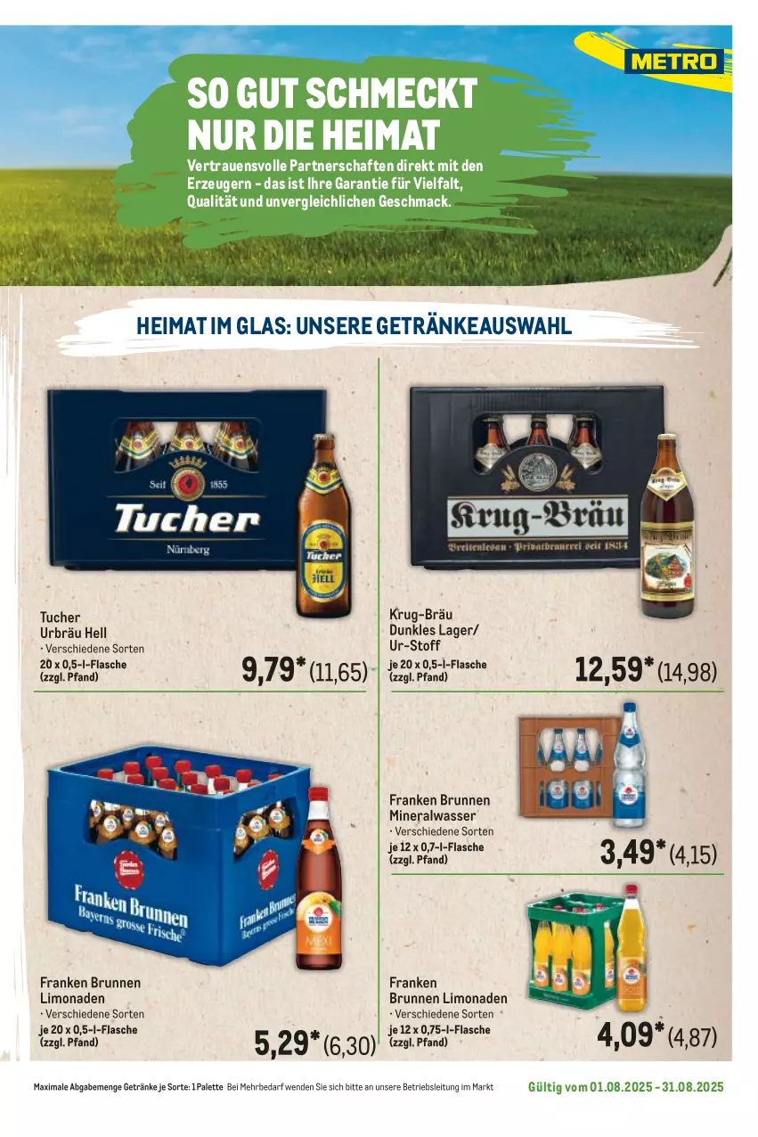Aktueller Prospekt Metro - Regionaler Flyer - von 01.08 bis 31.08.2025 - strona 109 - produkty: Alwa, brunnen, flasche, franken brunnen, getränk, getränke, limo, limonade, limonaden, mac, mineralwasser, Palette, Ti, tuc, Tucher, wasser