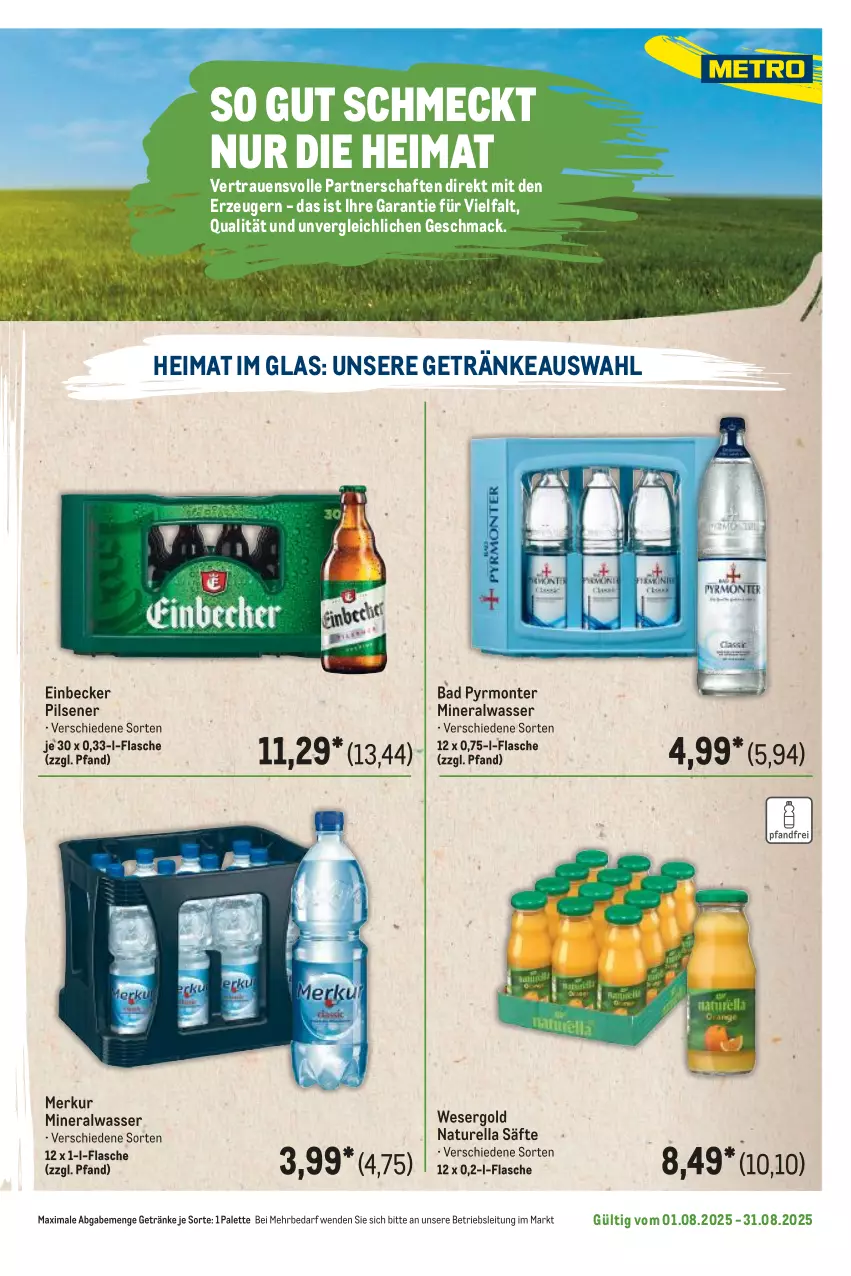 Aktueller Prospekt Metro - Regionaler Flyer - von 01.08 bis 31.08.2025 - strona 11 - produkty: Alwa, Bad, flasche, getränk, getränke, mac, mineralwasser, monte, natur, Naturella, Palette, pils, pilsener, rel, säfte, Ti, wasser