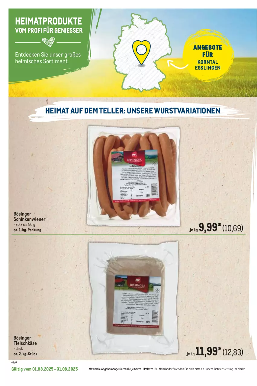 Aktueller Prospekt Metro - Regionaler Flyer - von 01.08 bis 31.08.2025 - strona 112 - produkty: angebot, angebote, decke, eis, elle, fleisch, fleischkäse, getränk, getränke, Käse, korn, Palette, Ria, schinken, teller, Ti, wiener, wurst