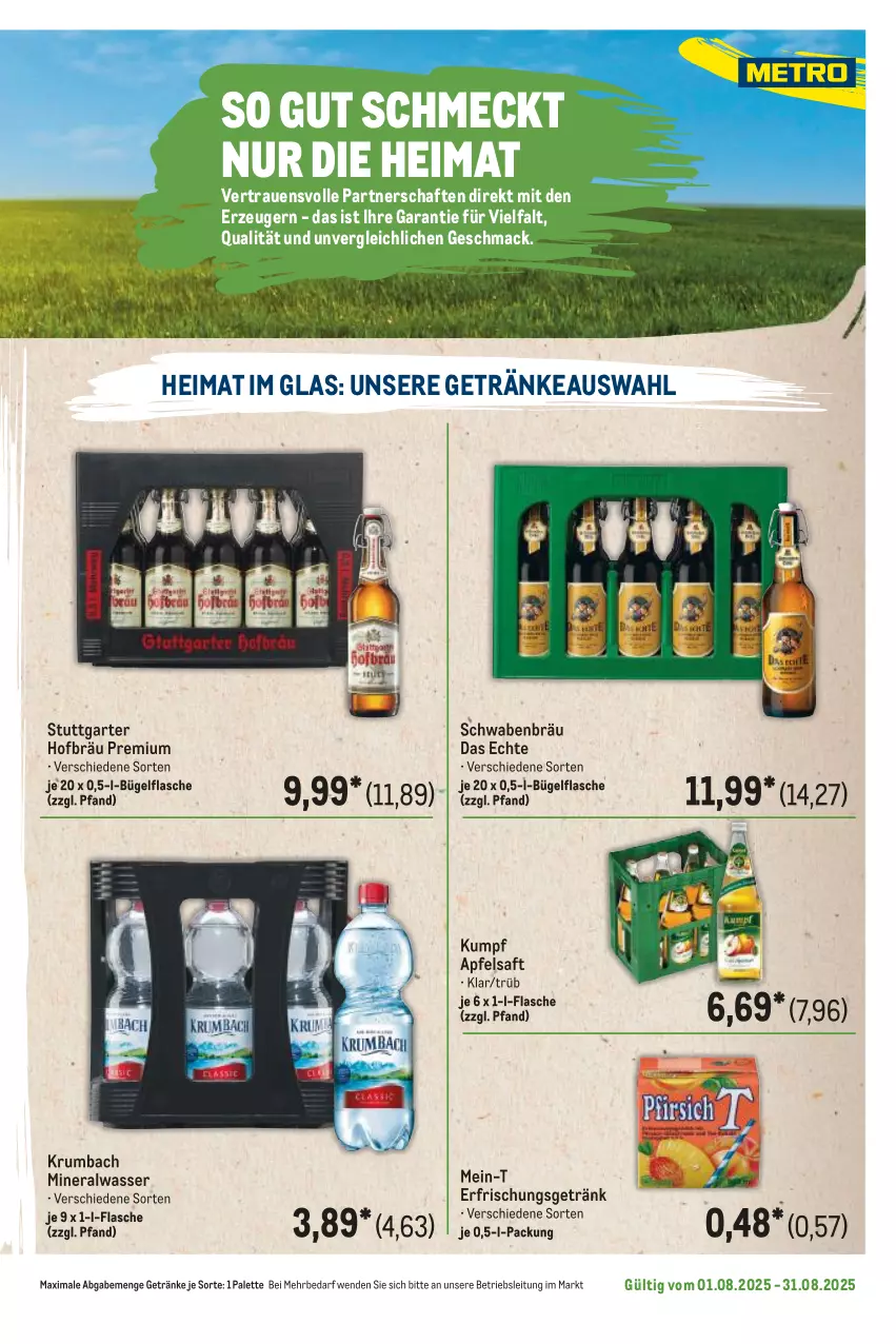 Aktueller Prospekt Metro - Regionaler Flyer - von 01.08 bis 31.08.2025 - strona 113 - produkty: Alwa, apfel, apfelsaft, bügel, bügelflasche, erfrischungsgetränk, flasche, getränk, getränke, krumbach, mac, mineralwasser, Palette, rum, saft, Ti, wasser