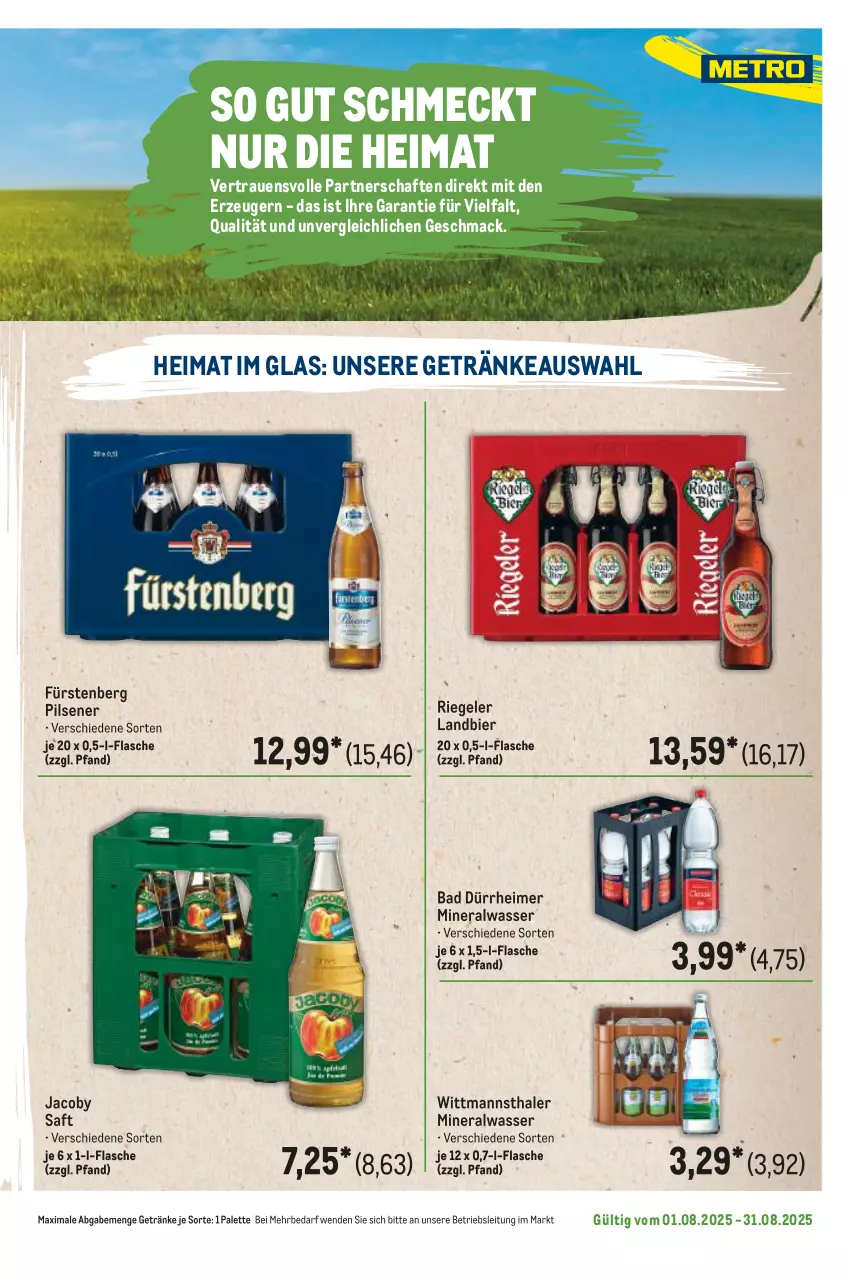 Aktueller Prospekt Metro - Regionaler Flyer - von 01.08 bis 31.08.2025 - strona 115 - produkty: Alwa, Bad, bier, eimer, flasche, Fürstenberg, getränk, getränke, mac, mineralwasser, Palette, pils, pilsener, riegel, saft, Ti, wasser