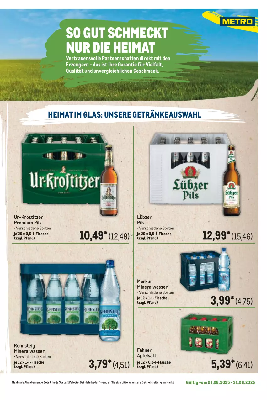 Aktueller Prospekt Metro - Regionaler Flyer - von 01.08 bis 31.08.2025 - strona 117 - produkty: Alwa, apfel, apfelsaft, flasche, getränk, getränke, Lübzer, mac, mineralwasser, Palette, pils, premium pils, saft, Ti, wasser