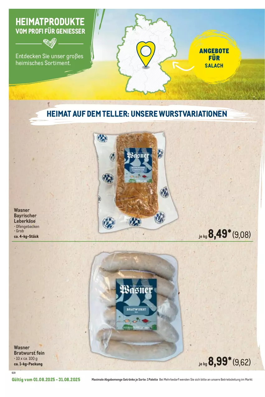 Aktueller Prospekt Metro - Regionaler Flyer - von 01.08 bis 31.08.2025 - strona 124 - produkty: angebot, angebote, bratwurst, decke, elle, geback, getränk, getränke, Käse, leberkäs, leberkäse, Ofen, Palette, Ria, teller, Ti, wurst