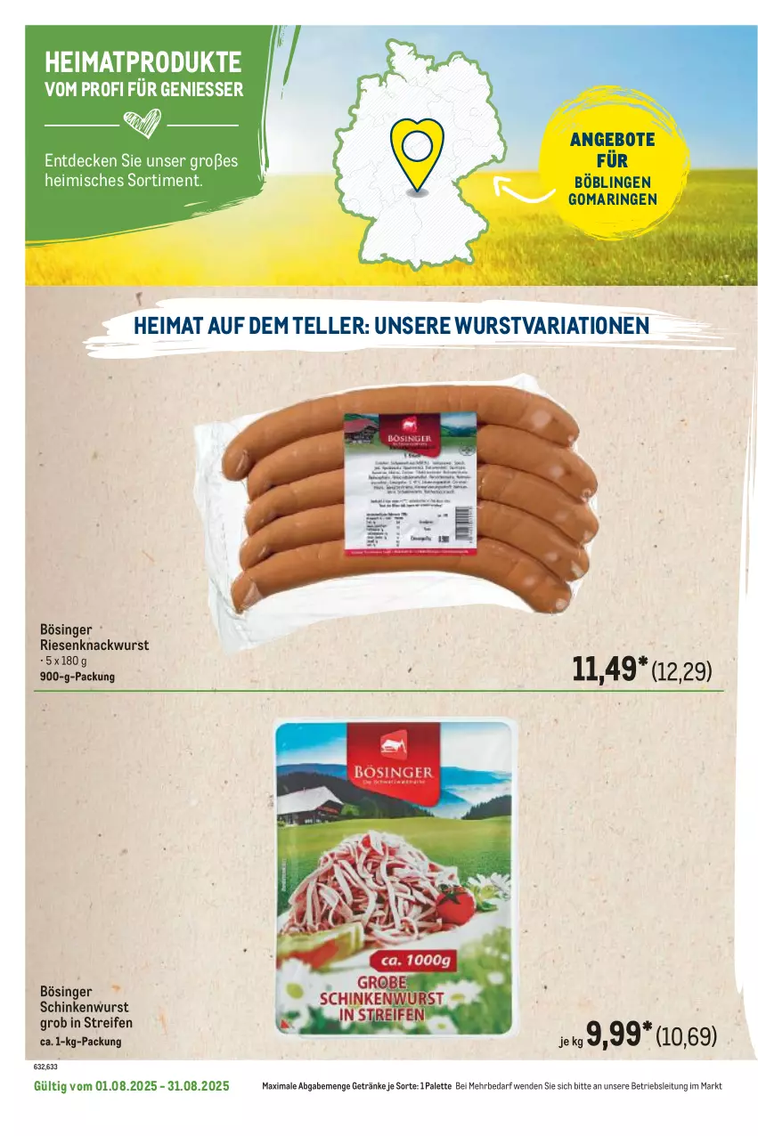 Aktueller Prospekt Metro - Regionaler Flyer - von 01.08 bis 31.08.2025 - strona 126 - produkty: angebot, angebote, decke, elle, getränk, getränke, Palette, reifen, Ria, ring, schinken, schinkenwurst, teller, Ti, wurst