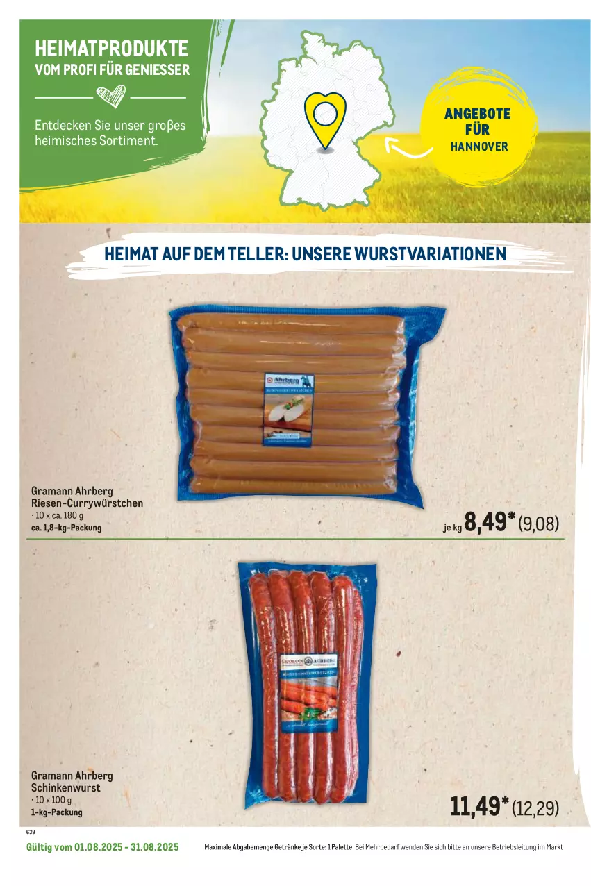 Aktueller Prospekt Metro - Regionaler Flyer - von 01.08 bis 31.08.2025 - strona 16 - produkty: angebot, angebote, curry, decke, elle, getränk, getränke, Palette, rama, Ria, schinken, schinkenwurst, teller, Ti, wurst, würstchen