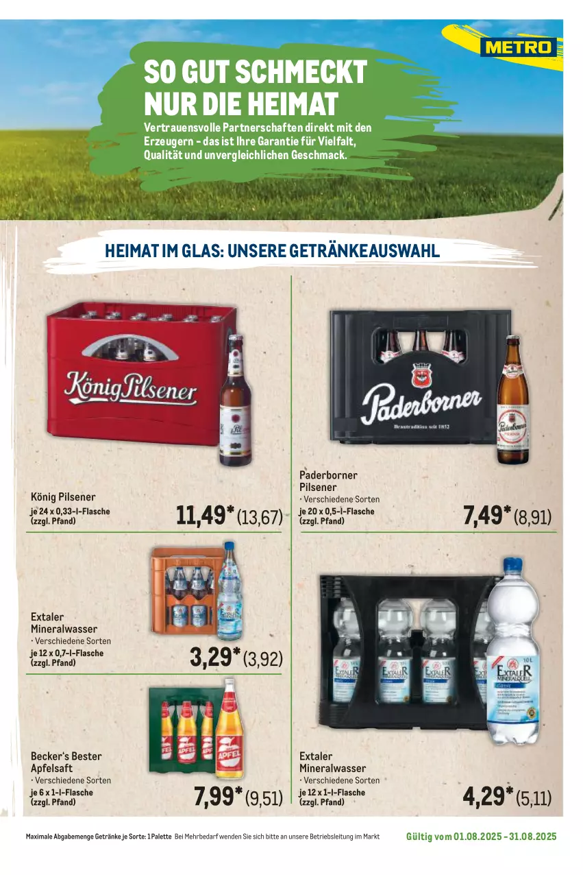 Aktueller Prospekt Metro - Regionaler Flyer - von 01.08 bis 31.08.2025 - strona 19 - produkty: Alwa, apfel, apfelsaft, Extaler, flasche, getränk, getränke, könig pilsener, mac, mineralwasser, Palette, pils, pilsener, saft, Ti, wasser