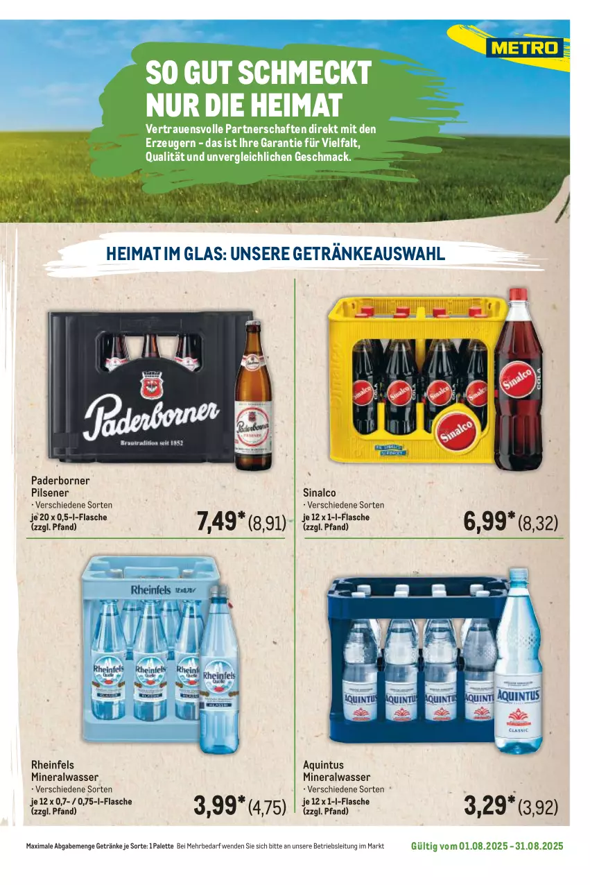 Aktueller Prospekt Metro - Regionaler Flyer - von 01.08 bis 31.08.2025 - strona 21 - produkty: Alwa, flasche, getränk, getränke, mac, mineralwasser, Palette, pils, pilsener, sinalco, Ti, wasser
