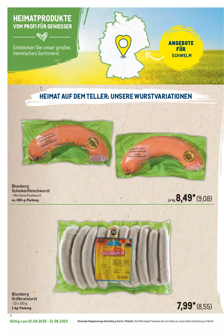 Aktueller Prospekt Metro - Regionaler Flyer - von 01.08 bis 31.08.2025 - strona 22 - produkty: angebot, angebote, bratwurst, decke, eis, elle, fleisch, fleischwurst, getränk, getränke, grill, grillbratwurst, knoblauch, Palette, Ria, schinken, schinkenfleischwurst, teller, Ti, wurst