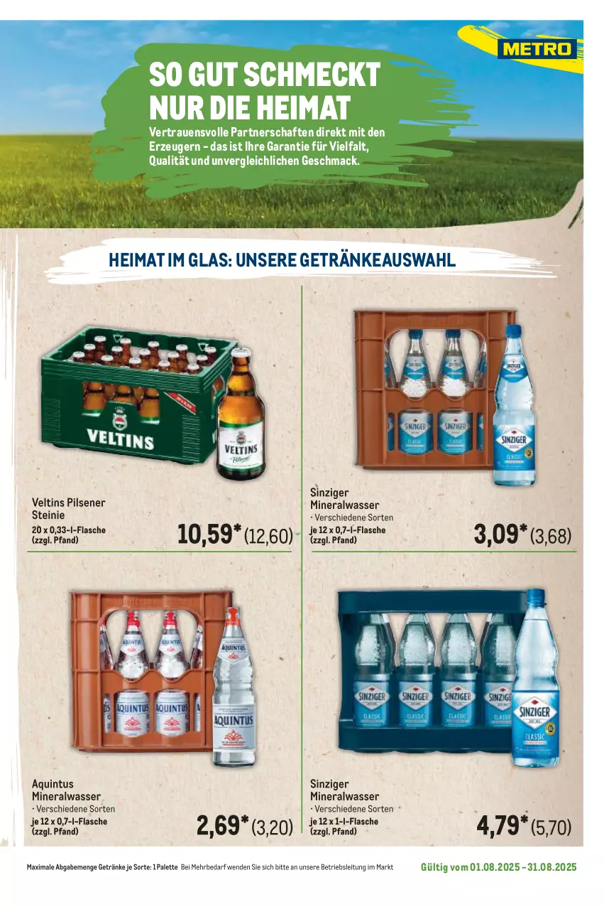 Aktueller Prospekt Metro - Regionaler Flyer - von 01.08 bis 31.08.2025 - strona 23 - produkty: Alwa, flasche, getränk, getränke, mac, mineralwasser, Palette, pils, pilsener, Ti, veltins, veltins pilsener, wasser