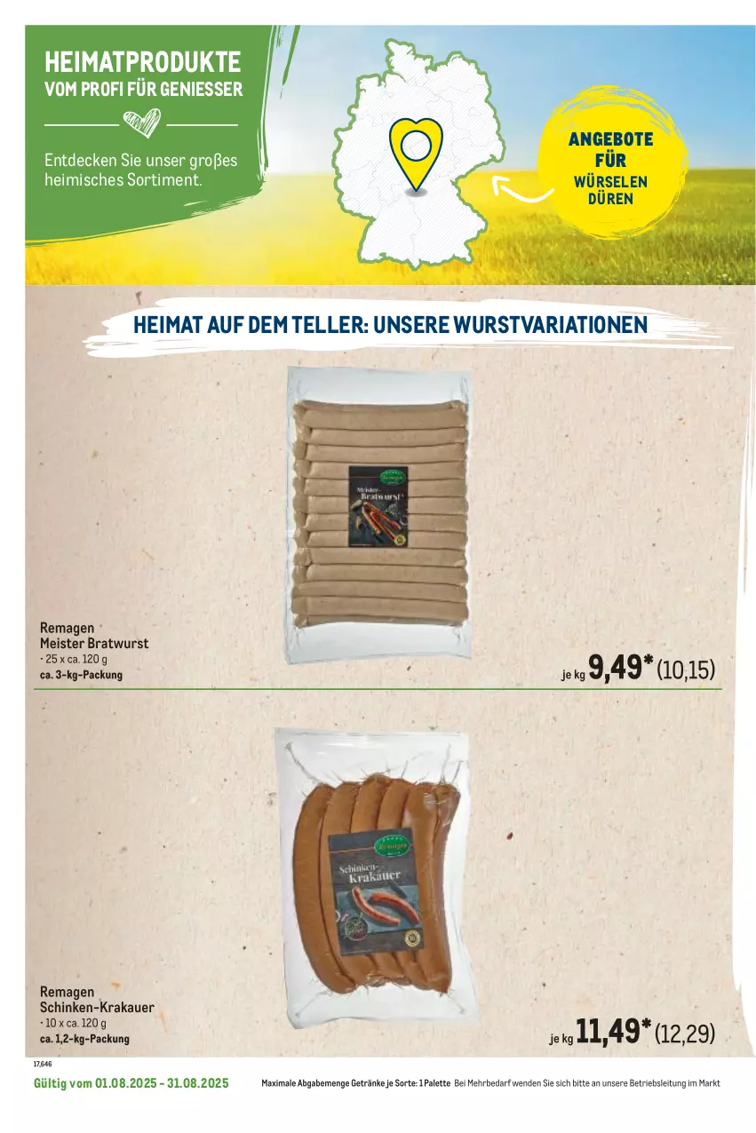 Aktueller Prospekt Metro - Regionaler Flyer - von 01.08 bis 31.08.2025 - strona 24 - produkty: angebot, angebote, auer, bratwurst, decke, eis, elle, getränk, getränke, krakauer, Meister, Palette, Ria, schinken, teller, Ti, wurst