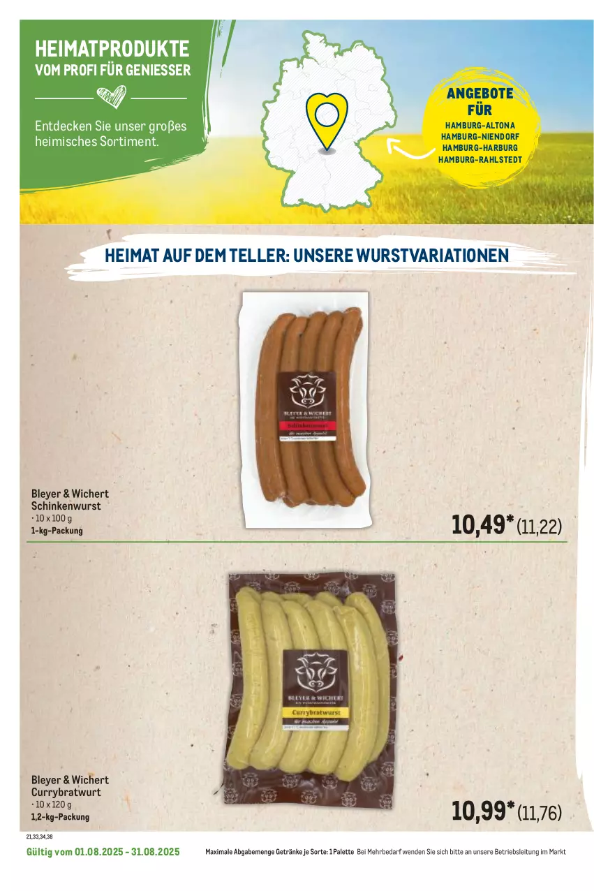 Aktueller Prospekt Metro - Regionaler Flyer - von 01.08 bis 31.08.2025 - strona 26 - produkty: angebot, angebote, bley, curry, decke, elle, getränk, getränke, Palette, Ria, schinken, schinkenwurst, teller, Ti, wurst
