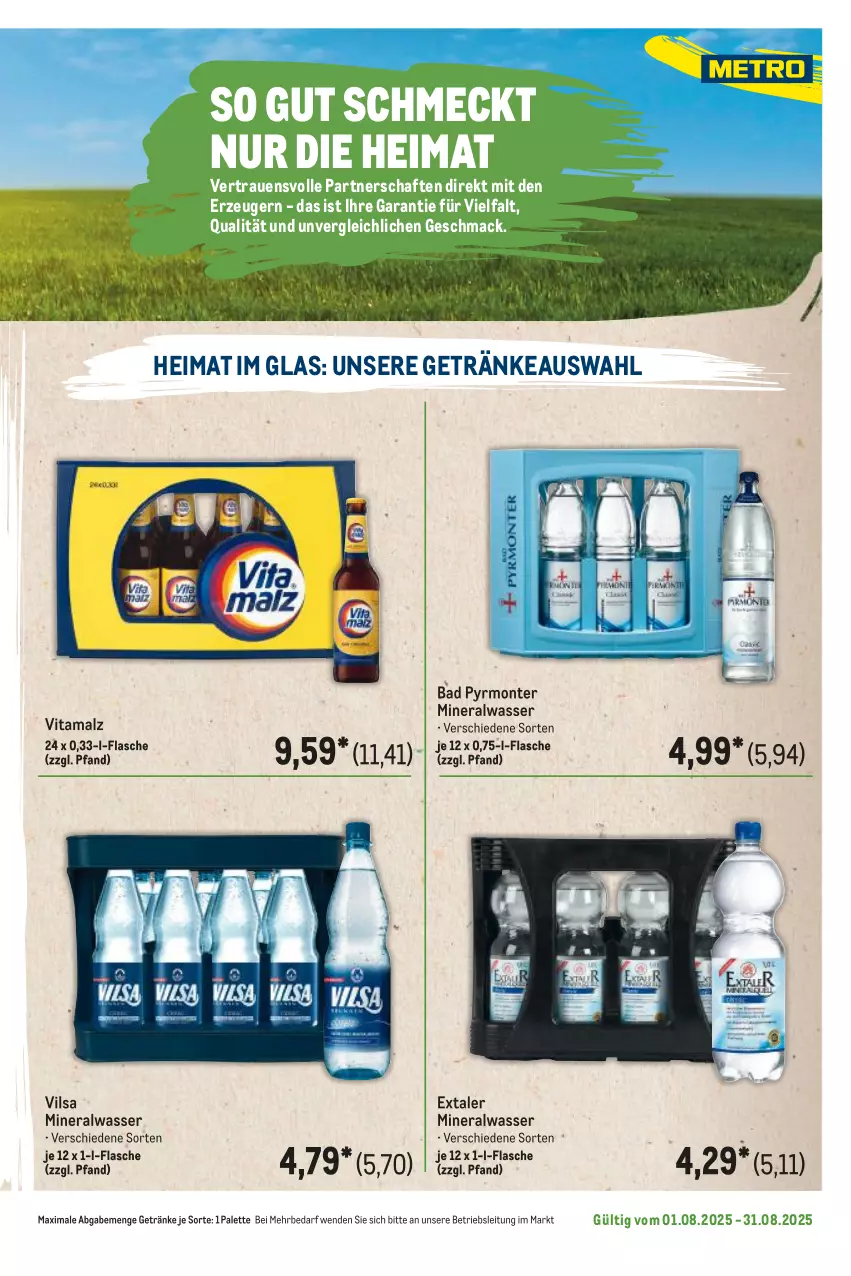 Aktueller Prospekt Metro - Regionaler Flyer - von 01.08 bis 31.08.2025 - strona 29 - produkty: Alwa, Bad, Extaler, flasche, getränk, getränke, mac, malz, mineralwasser, monte, Palette, Ti, vilsa, vita, vitamalz, wasser