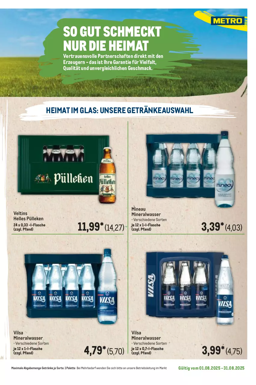 Aktueller Prospekt Metro - Regionaler Flyer - von 01.08 bis 31.08.2025 - strona 33 - produkty: Alwa, elle, flasche, getränk, getränke, mac, mineralwasser, Palette, Ti, veltins, vilsa, wasser