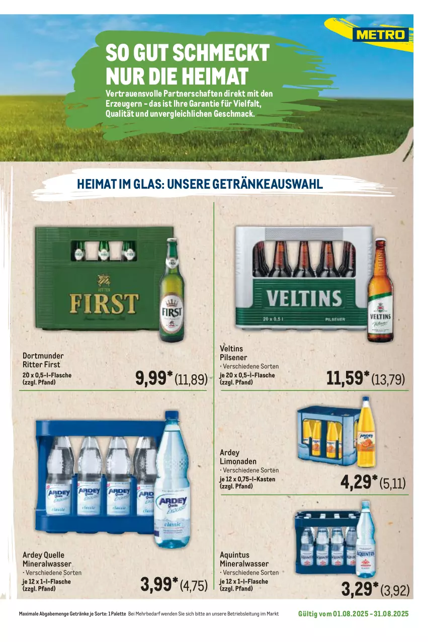 Aktueller Prospekt Metro - Regionaler Flyer - von 01.08 bis 31.08.2025 - strona 35 - produkty: Alwa, elle, flasche, getränk, getränke, limo, limonade, limonaden, mac, mineralwasser, Palette, pils, pilsener, ritter, Ti, veltins, veltins pilsener, wasser