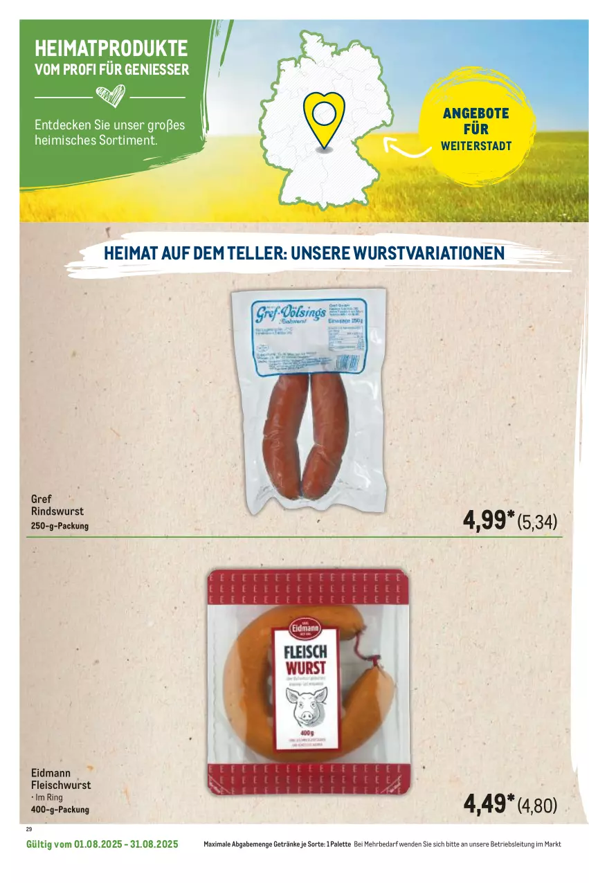 Aktueller Prospekt Metro - Regionaler Flyer - von 01.08 bis 31.08.2025 - strona 36 - produkty: angebot, angebote, decke, eis, elle, fleisch, fleischwurst, getränk, getränke, Palette, Ria, rind, ring, teller, Ti, wurst