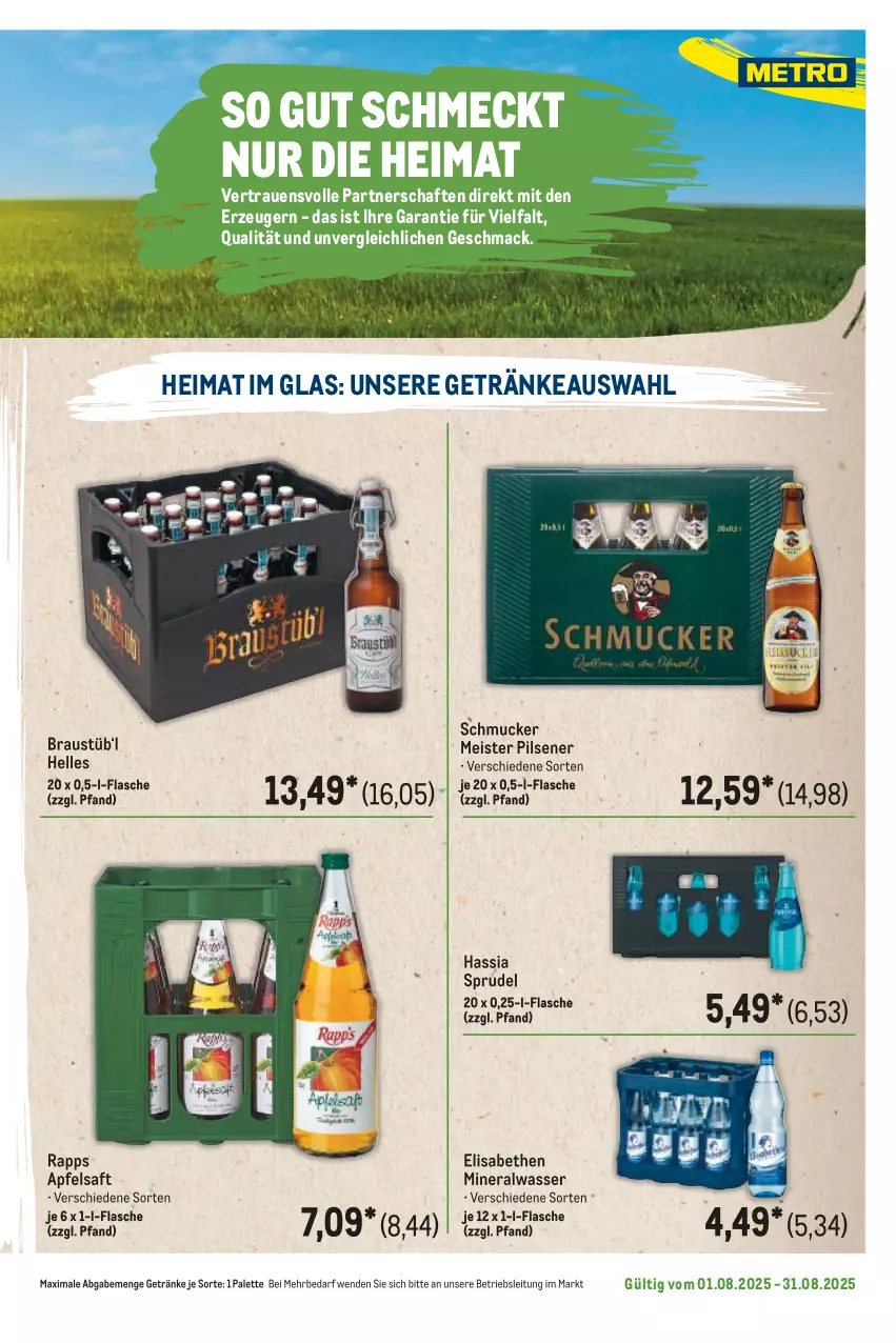 Aktueller Prospekt Metro - Regionaler Flyer - von 01.08 bis 31.08.2025 - strona 37 - produkty: Alwa, apfel, apfelsaft, aust, eis, elle, flasche, getränk, getränke, mac, Meister, mineralwasser, Palette, pils, pilsener, saft, Schmuck, Sprudel, Ti, wasser