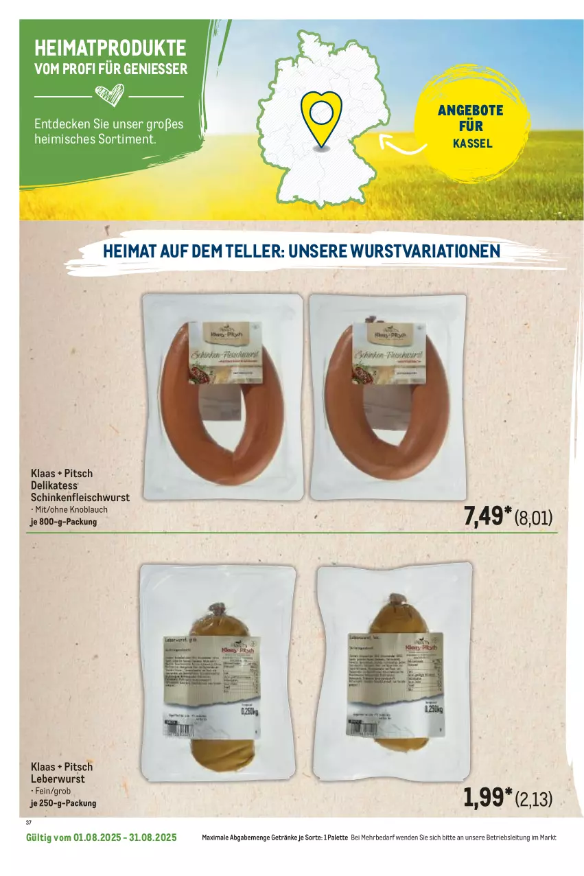 Aktueller Prospekt Metro - Regionaler Flyer - von 01.08 bis 31.08.2025 - strona 4 - produkty: angebot, angebote, decke, eis, elle, fleisch, fleischwurst, getränk, getränke, je 250-g-packung, knoblauch, leberwurst, Palette, Ria, schinken, schinkenfleischwurst, teller, Ti, wurst