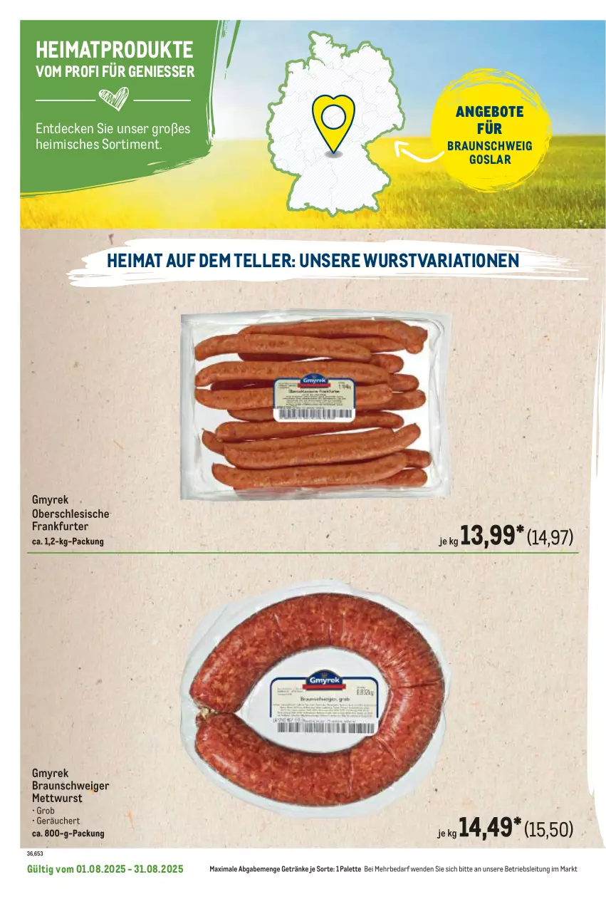 Aktueller Prospekt Metro - Regionaler Flyer - von 01.08 bis 31.08.2025 - strona 40 - produkty: angebot, angebote, braun, decke, elle, frankfurter, getränk, getränke, Mett, mettwurst, Palette, Ria, teller, Ti, wurst