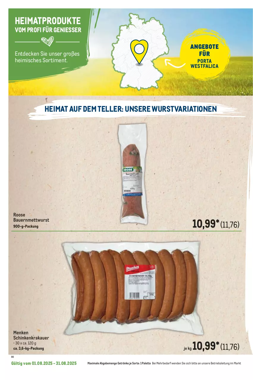 Aktueller Prospekt Metro - Regionaler Flyer - von 01.08 bis 31.08.2025 - strona 44 - produkty: angebot, angebote, auer, Bau, Bauer, decke, elle, getränk, getränke, krakauer, Mett, mettwurst, Palette, Ria, schinken, schinkenkrakauer, teller, Ti, wurst