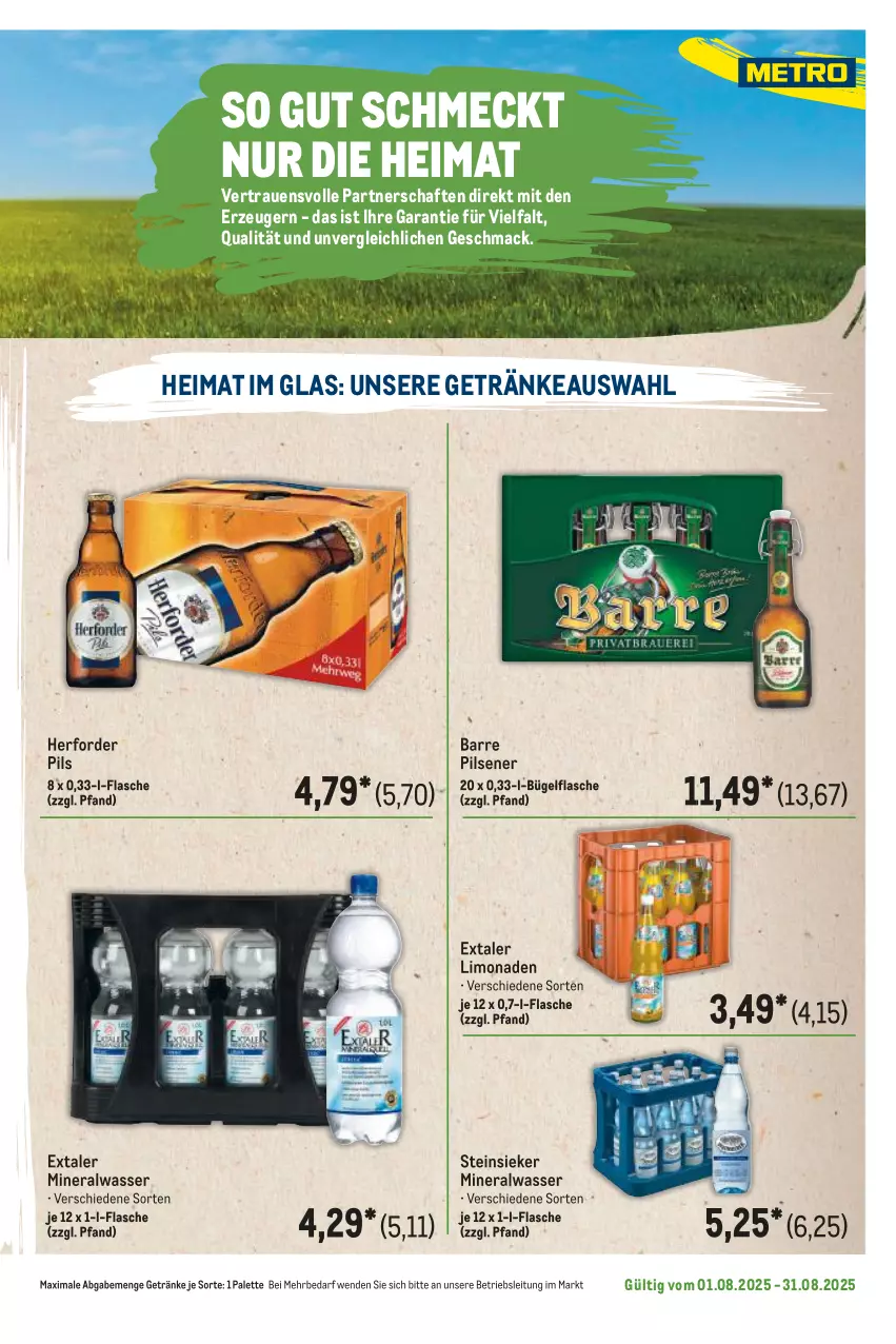 Aktueller Prospekt Metro - Regionaler Flyer - von 01.08 bis 31.08.2025 - strona 45 - produkty: Alwa, bügel, bügelflasche, Extaler, flasche, getränk, getränke, limo, limonade, limonaden, mac, mineralwasser, Palette, pils, pilsener, Steinsieker, Ti, wasser