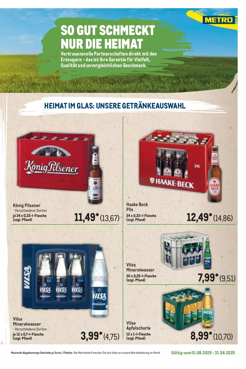 Aktueller Prospekt Metro - Regionaler Flyer - von 01.08 bis 31.08.2025 - strona 47 - produkty: Alwa, apfel, Apfelschorle, flasche, getränk, getränke, könig pilsener, mac, mineralwasser, Palette, pils, pilsener, schorle, Ti, vilsa, wasser