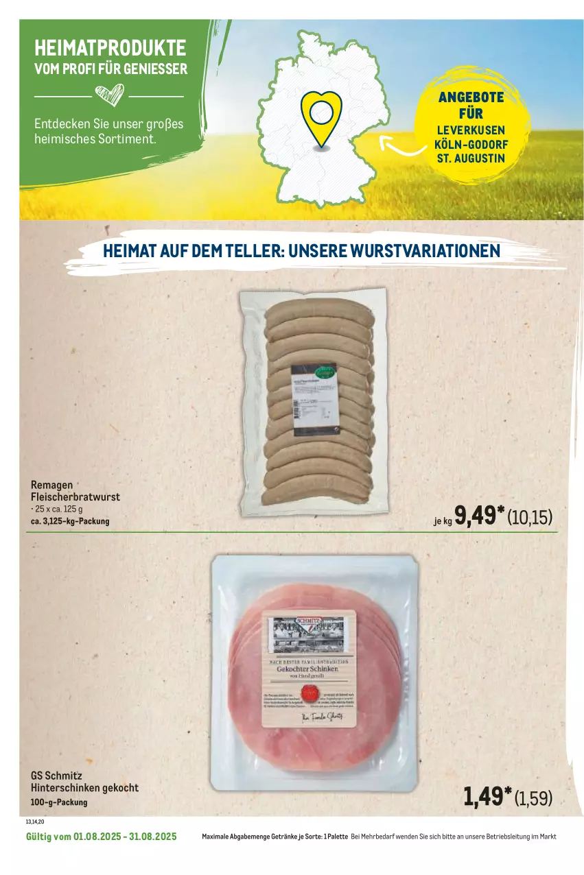 Aktueller Prospekt Metro - Regionaler Flyer - von 01.08 bis 31.08.2025 - strona 48 - produkty: angebot, angebote, bratwurst, decke, eis, elle, fleisch, getränk, getränke, hinterschinken, Palette, Ria, schinken, teller, Ti, wurst