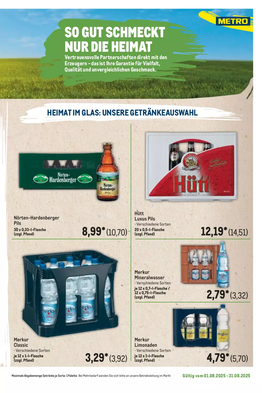 Aktueller Prospekt Metro - Regionaler Flyer - von 01.08 bis 31.08.2025 - strona 5 - produkty: Alwa, Berger, flasche, getränk, getränke, limo, limonade, limonaden, mac, mineralwasser, Palette, pils, Ti, wasser