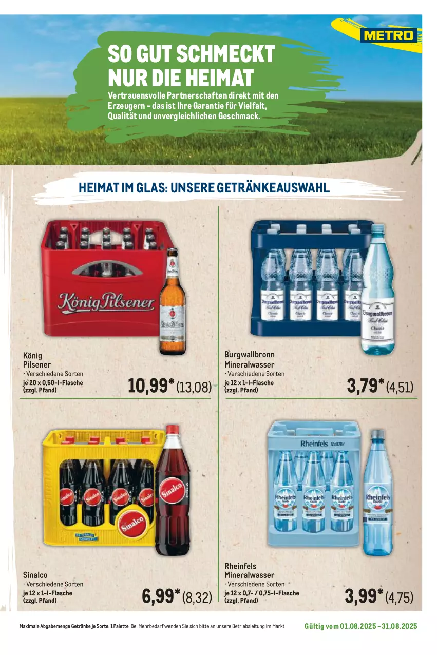 Aktueller Prospekt Metro - Regionaler Flyer - von 01.08 bis 31.08.2025 - strona 51 - produkty: Alwa, burgwallbronn, flasche, getränk, getränke, könig pilsener, mac, mineralwasser, Palette, pils, pilsener, sinalco, Ti, wasser
