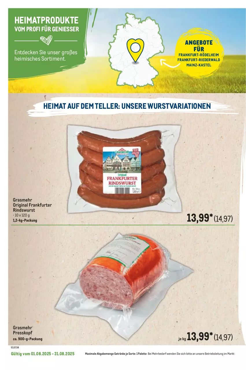 Aktueller Prospekt Metro - Regionaler Flyer - von 01.08 bis 31.08.2025 - strona 52 - produkty: angebot, angebote, decke, elle, frankfurter, getränk, getränke, gin, Palette, Ria, rind, teller, Ti, wurst