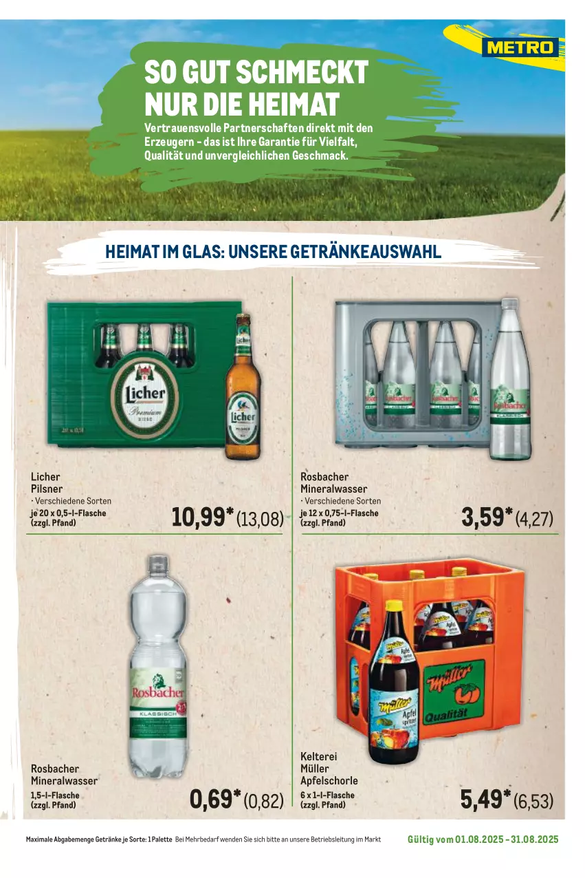 Aktueller Prospekt Metro - Regionaler Flyer - von 01.08 bis 31.08.2025 - strona 55 - produkty: Alwa, apfel, Apfelschorle, flasche, getränk, getränke, mac, mineralwasser, Müller, Palette, pils, pilsner, schorle, Ti, wasser