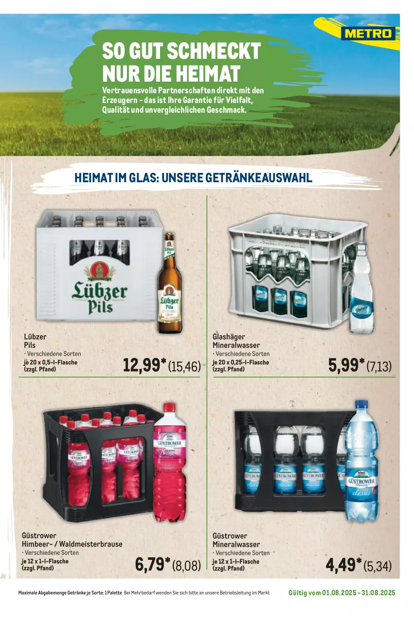 Aktueller Prospekt Metro - Regionaler Flyer - von 01.08 bis 31.08.2025 - strona 57 - produkty: Alwa, brause, eis, flasche, getränk, getränke, himbeer, Lübzer, mac, Meister, mineralwasser, Palette, pils, Ti, waldmeister, wasser