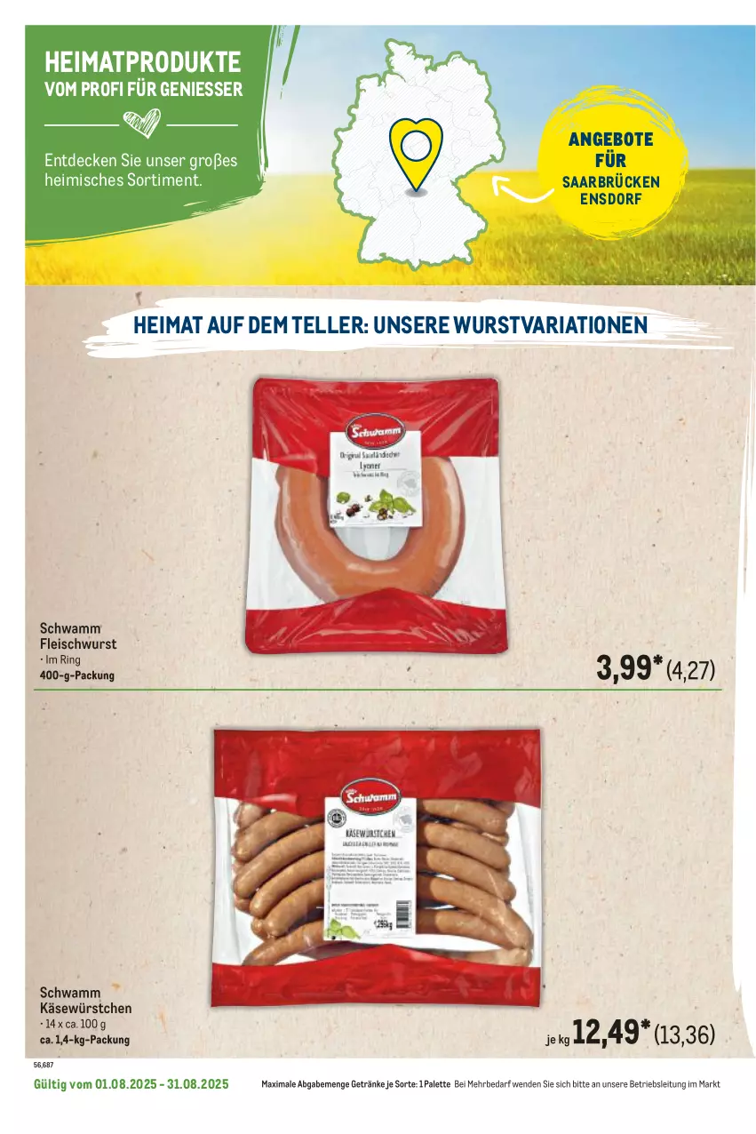 Aktueller Prospekt Metro - Regionaler Flyer - von 01.08 bis 31.08.2025 - strona 6 - produkty: angebot, angebote, decke, eis, elle, fleisch, fleischwurst, getränk, getränke, Käse, Palette, Ria, ring, schwamm, teller, Ti, wurst, würstchen