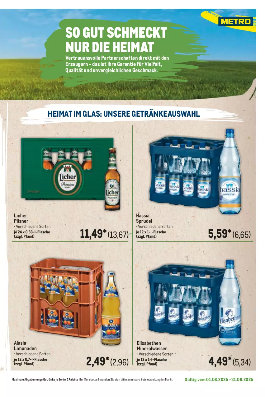 Aktueller Prospekt Metro - Regionaler Flyer - von 01.08 bis 31.08.2025 - strona 61 - produkty: Alwa, flasche, getränk, getränke, limo, limonade, limonaden, mac, mineralwasser, Palette, pils, pilsner, Sprudel, Ti, wasser
