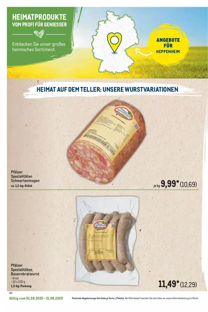 Aktueller Prospekt Metro - Regionaler Flyer - von 01.08 bis 31.08.2025 - strona 62 - produkty: angebot, angebote, auer, Bau, Bauer, bratwurst, decke, elle, getränk, getränke, Palette, Ria, Spezi, teller, Ti, wurst