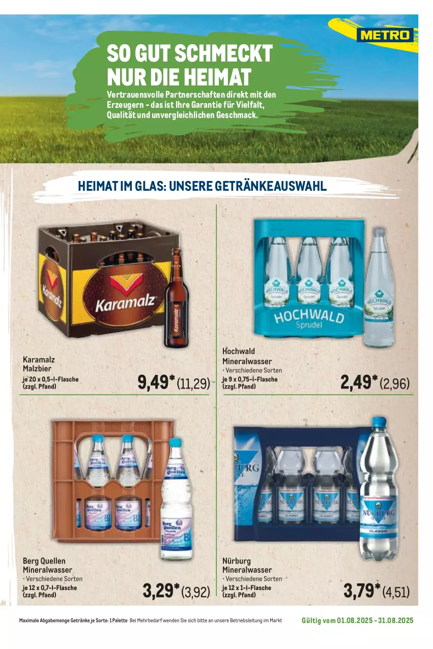 Aktueller Prospekt Metro - Regionaler Flyer - von 01.08 bis 31.08.2025 - strona 65 - produkty: Alwa, bier, elle, flasche, getränk, getränke, hochwald, karamalz, mac, malz, mineralwasser, Palette, rama, Ti, wasser