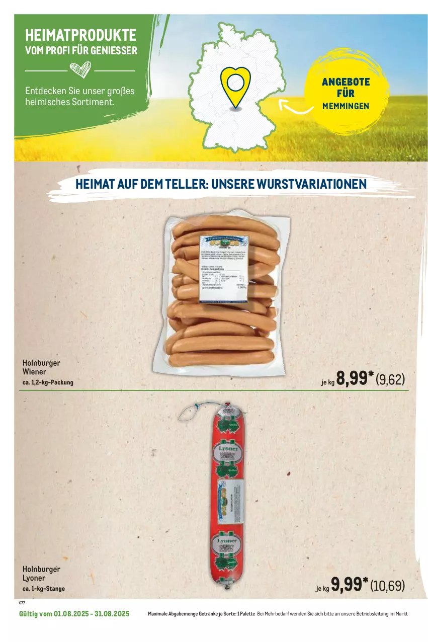 Aktueller Prospekt Metro - Regionaler Flyer - von 01.08 bis 31.08.2025 - strona 68 - produkty: angebot, angebote, burger, decke, elle, emmi, getränk, getränke, lyoner, Palette, Ria, teller, Ti, wiener, wurst, Yo