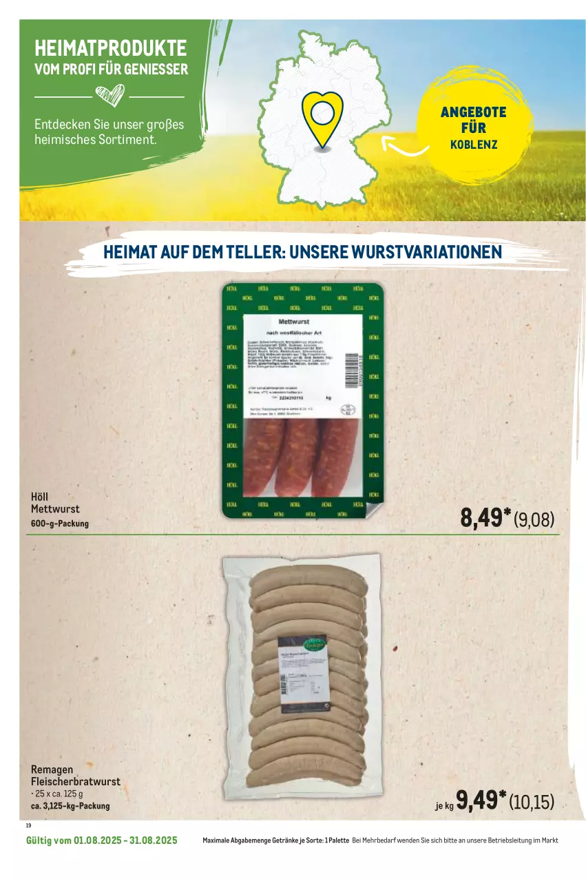Aktueller Prospekt Metro - Regionaler Flyer - von 01.08 bis 31.08.2025 - strona 72 - produkty: angebot, angebote, bratwurst, decke, eis, elle, fleisch, getränk, getränke, Mett, mettwurst, Palette, Ria, teller, Ti, wurst