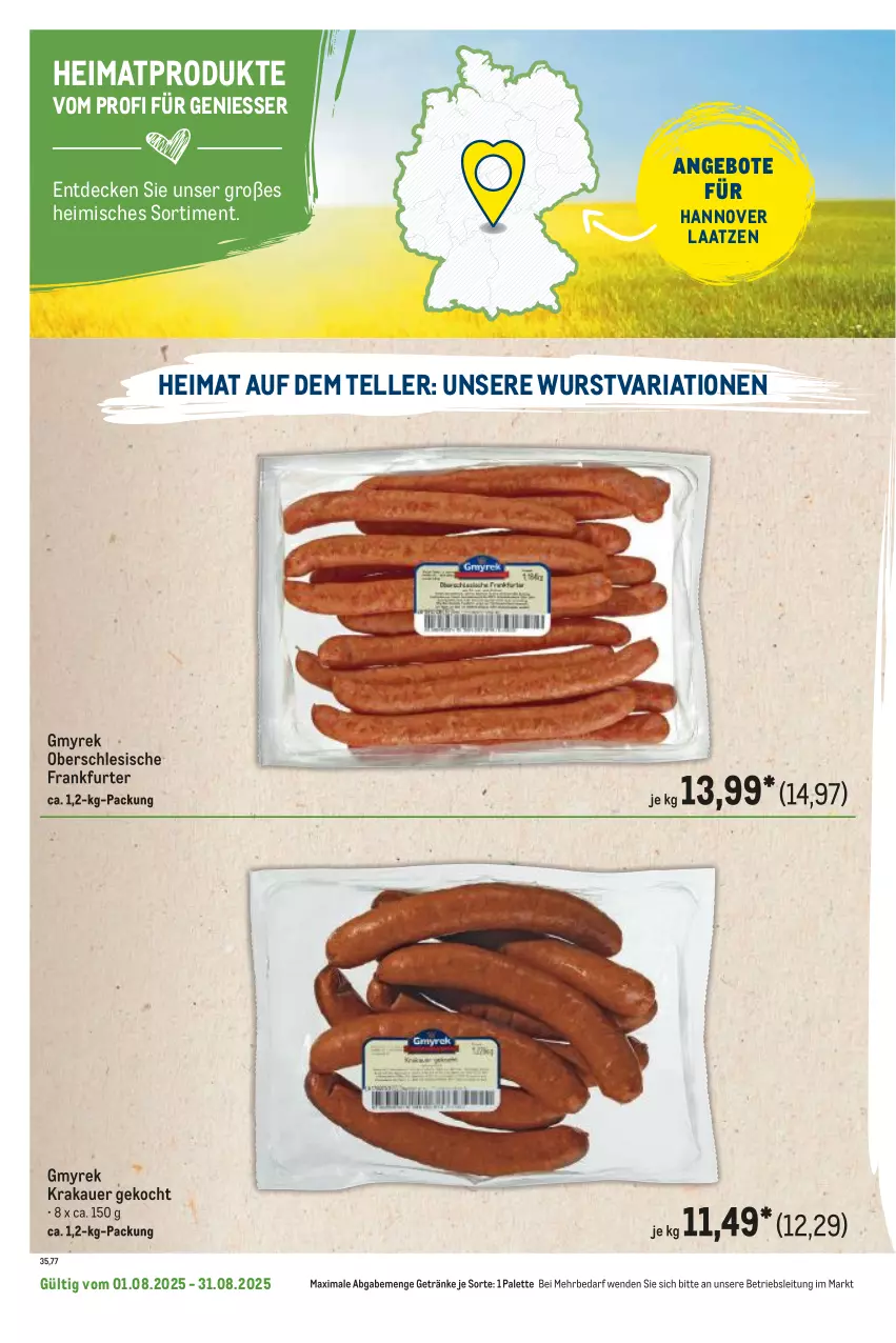Aktueller Prospekt Metro - Regionaler Flyer - von 01.08 bis 31.08.2025 - strona 76 - produkty: angebot, angebote, auer, decke, elle, frankfurter, getränk, getränke, krakauer, Palette, Ria, teller, Ti, wurst