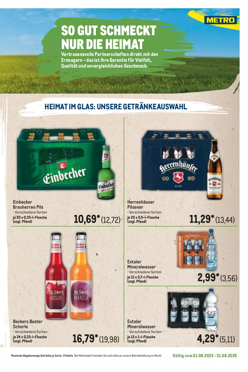 Aktueller Prospekt Metro - Regionaler Flyer - von 01.08 bis 31.08.2025 - strona 77 - produkty: Alwa, Beckers Bester, Extaler, flasche, getränk, getränke, mac, mineralwasser, Palette, pils, pilsener, schorle, Ti, wasser