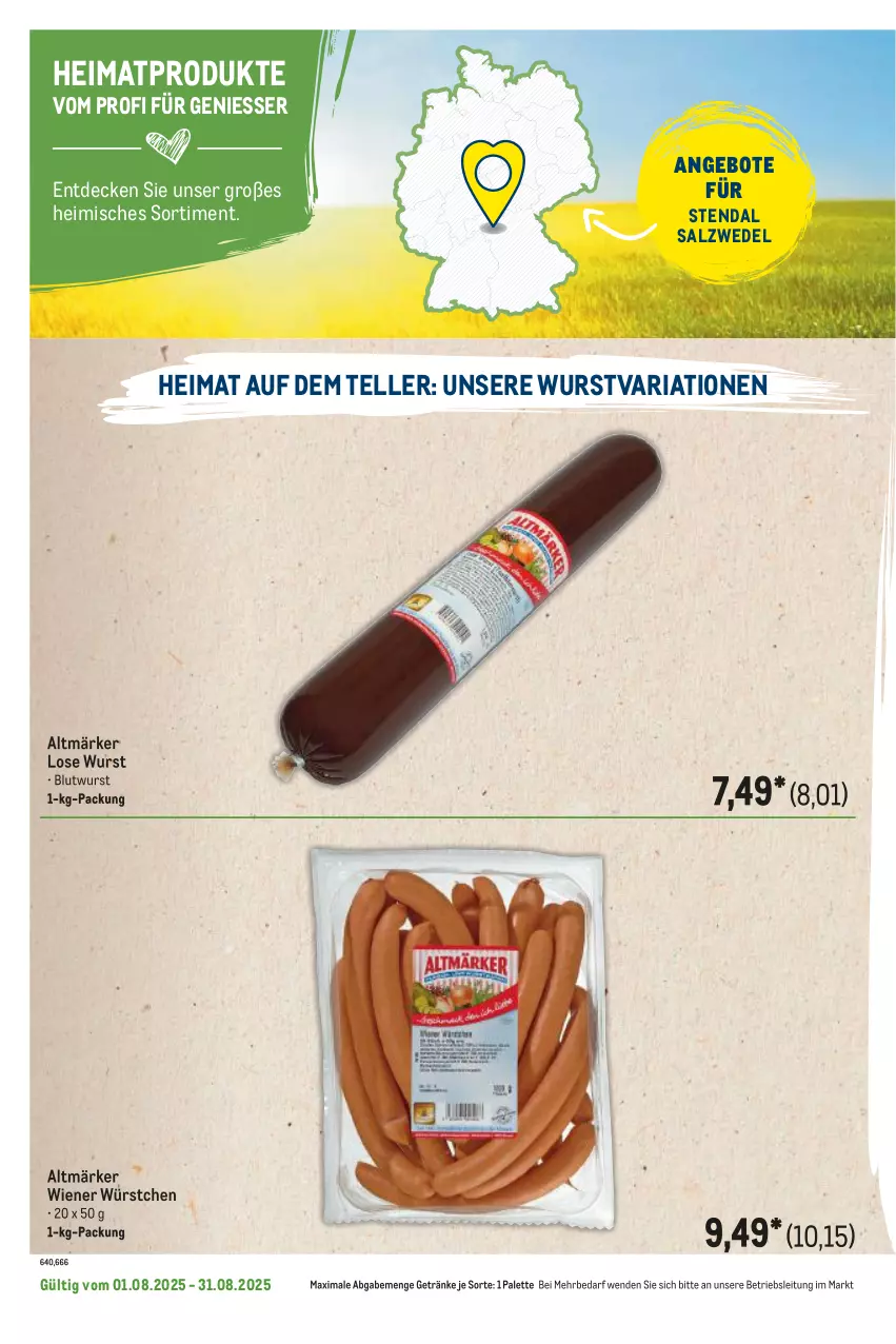 Aktueller Prospekt Metro - Regionaler Flyer - von 01.08 bis 31.08.2025 - strona 78 - produkty: angebot, angebote, decke, elle, getränk, getränke, Palette, Ria, salz, teller, Ti, wedel, wiener, wiener würstchen, wurst, würstchen
