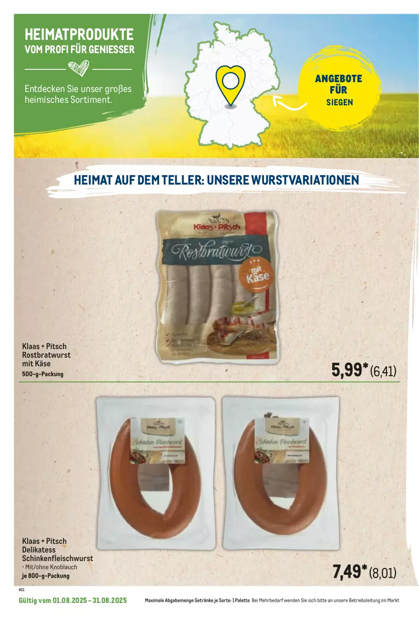 Aktueller Prospekt Metro - Regionaler Flyer - von 01.08 bis 31.08.2025 - strona 8 - produkty: angebot, angebote, bratwurst, decke, eis, elle, fleisch, fleischwurst, getränk, getränke, Käse, knoblauch, Palette, Ria, rostbratwurst, schinken, schinkenfleischwurst, teller, Ti, wurst