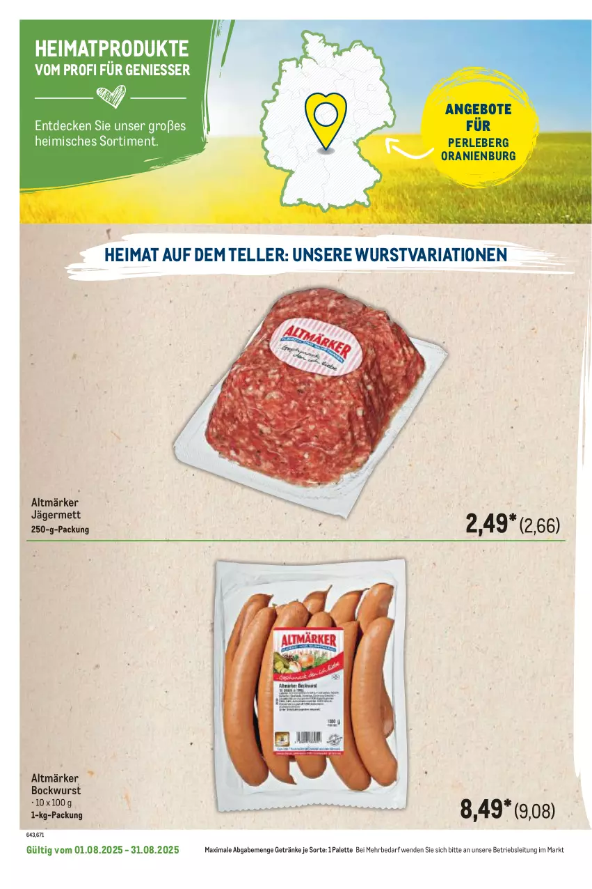 Aktueller Prospekt Metro - Regionaler Flyer - von 01.08 bis 31.08.2025 - strona 80 - produkty: angebot, angebote, bockwurst, decke, elle, Germ, getränk, getränke, Mett, Palette, Ria, teller, Ti, wurst