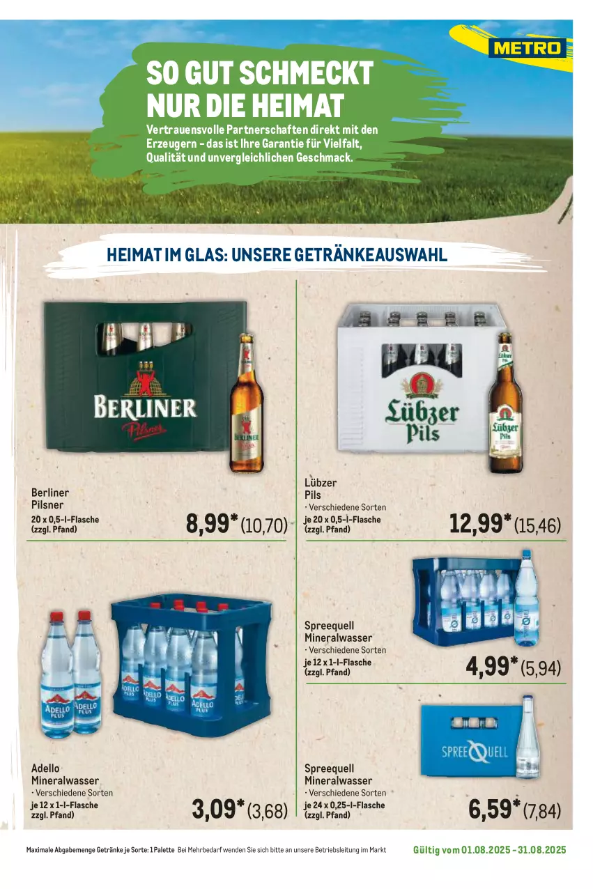 Aktueller Prospekt Metro - Regionaler Flyer - von 01.08 bis 31.08.2025 - strona 81 - produkty: Alwa, berliner, dell, flasche, getränk, getränke, Lübzer, mac, mineralwasser, Palette, pils, pilsner, Spreequell, Ti, wasser