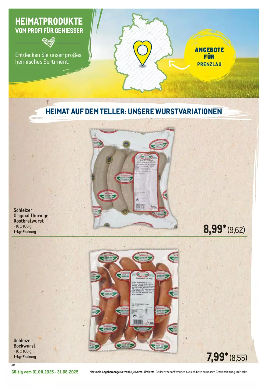 Aktueller Prospekt Metro - Regionaler Flyer - von 01.08 bis 31.08.2025 - strona 82 - produkty: angebot, angebote, bockwurst, bratwurst, decke, elle, getränk, getränke, gin, original thüringer, Palette, Ria, ring, rostbratwurst, teller, thüringer rostbratwurst, Ti, wurst