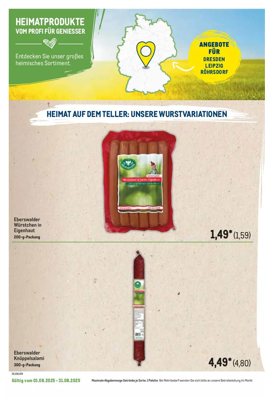 Aktueller Prospekt Metro - Regionaler Flyer - von 01.08 bis 31.08.2025 - strona 84 - produkty: angebot, angebote, decke, elle, getränk, getränke, Palette, Ria, salami, teller, Ti, wurst, würstchen